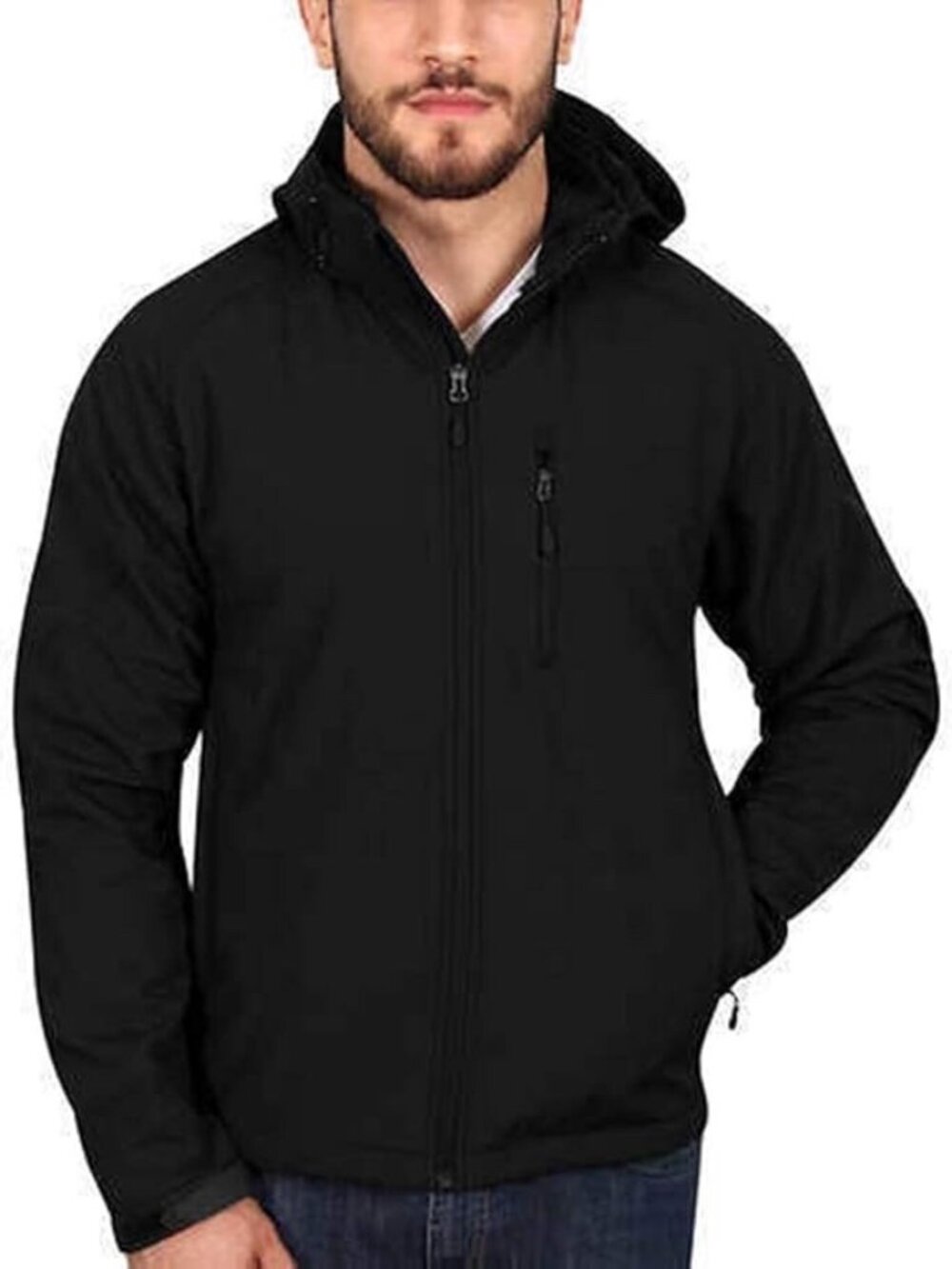 Kirkland Men's Fleece Lined Softshell Detachable Hood Jacket,BLACK, M